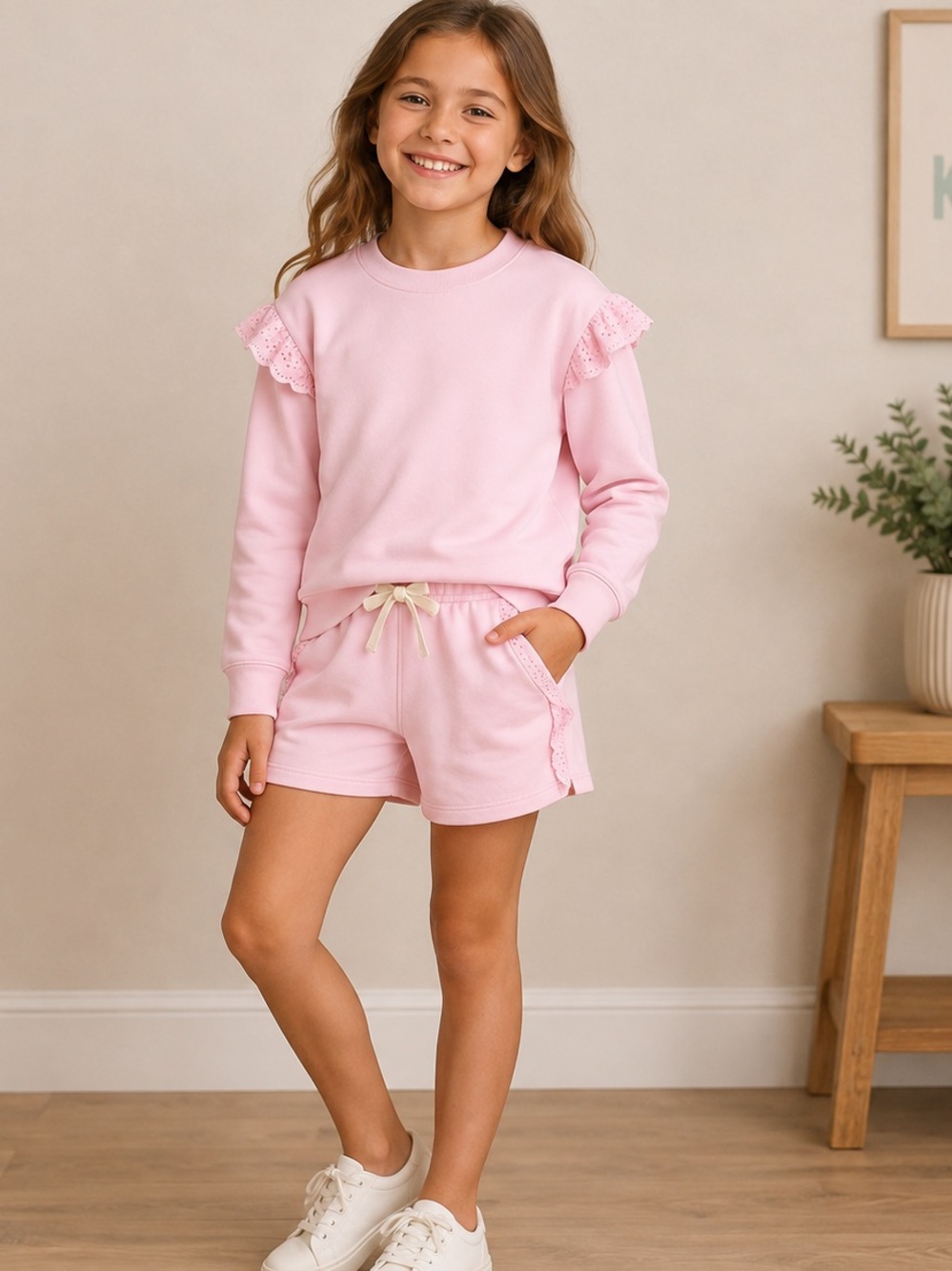 J Crew Girls' Ruffle Trim Sweatshirt and Shorts SET